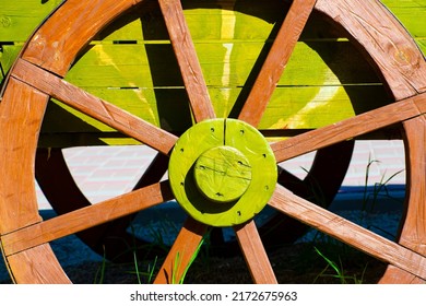 Wooden Cart Wheel.The Old Wagon. Close-up