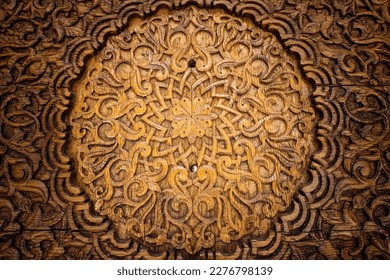 Wooden carved old door in Morrocan style in Astaka Morocco Putrajaya Malaysia