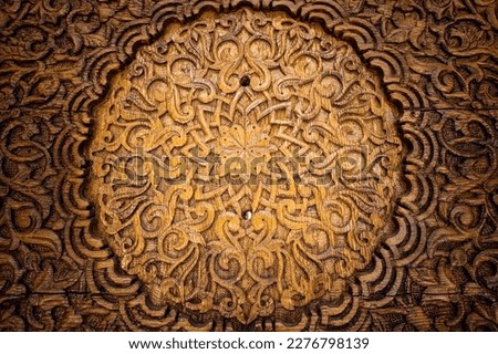 Wooden carved old door in Morrocan style in Astaka Morocco Putrajaya Malaysia