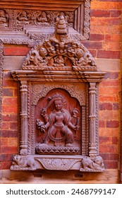 Wooden Carving of Lord Kartikeya, Sundari Chowk, Patan Darbar, Patan, Kathmandu, Nepal.