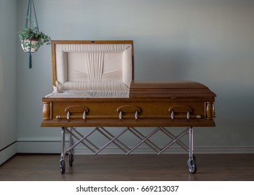 Wooden Casket at Abandoned Funeral Home - Shutterstock ID 669213037