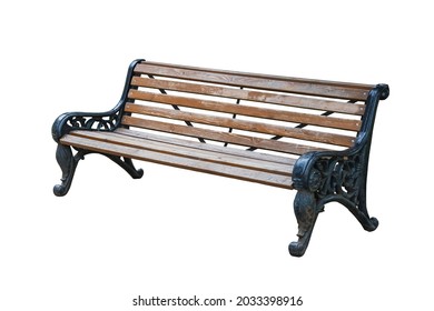Wooden and cast-iron park bench. Isolated on white, blank for the design.
