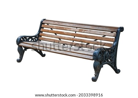 Wooden and cast-iron park bench. Isolated on white, blank for the design.