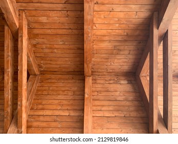 Wooden Ceiling Design Architecture. Wooden Beams Rafters Girders. Wooden Columns. Ceiling Frame. Logs