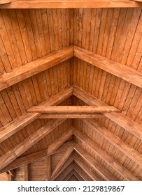 Wooden Ceiling Design Architecture. Wooden Beams Rafters Girders. Wooden Columns. Ceiling Frame. Logs