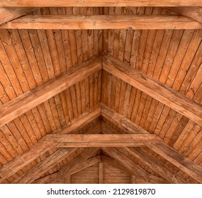 Wooden Ceiling Design Architecture. Wooden Beams Rafters Girders. Wooden Columns. Ceiling Frame. Logs