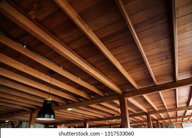 Wooden ceiling detail in a building, interior wooden ceilings, artistic background and interesting in view