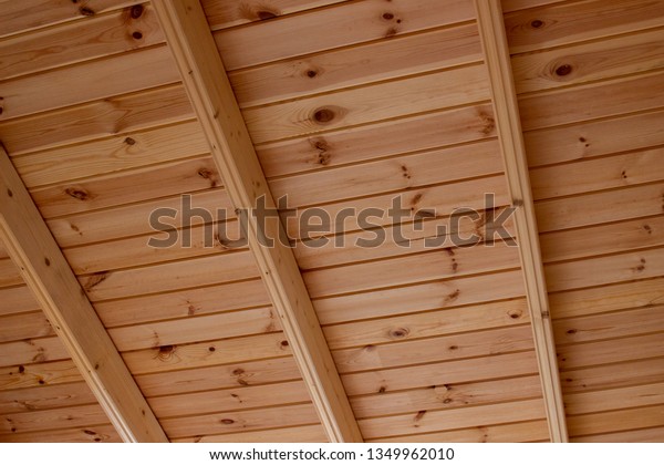 Wooden Ceiling Wooden Pine Planks Slope Stock Photo Edit Now