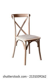 Wooden Chair With Hard Back And Upholstered Seat Upholstered In Light Fabric