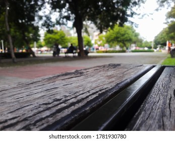 Wooden Chairs In The Park, Low Angle Shot (selective Focus)