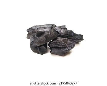 Wooden Charcoal, Burnt Wood Isolated On White Background, Selective Focus

