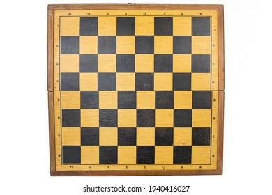 Wooden Chess Board Above White Background.