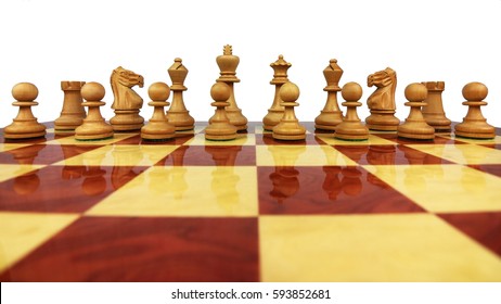 wooden chess board with chess pieces
