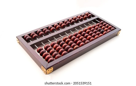 Wooden Chinese Abacus - Suanpan Classic Ancient Calculator Left Below 
View On White Background