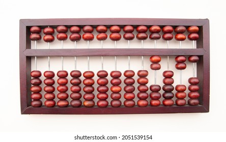 Wooden Chinese Abacus - Suanpan Classic Ancient Calculator Number 2021 Front View On White Background