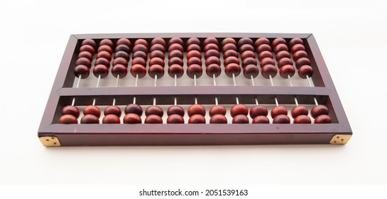 Wooden Chinese Abacus - Suanpan Classic Ancient Calculator Upside Down View On White Background