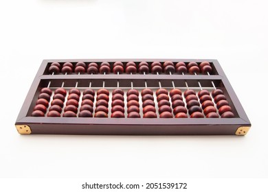 Wooden Chinese Abacus - Suanpan Classic Ancient Calculator Below View On White Background