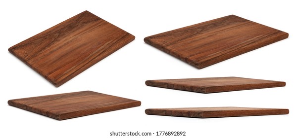 Wooden chopping Board isolated on white. Set of Cutting Boards in different angles shots in collage for your design. Wood kitchen board rectangle form. - Shutterstock ID 1776892892