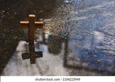 Wooden Christian Cross Wallpaper Christianity Concept Stock Photo