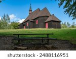 Wooden church dating back to 1640 located at Mala Prasiva peak in Moravian-Silesian Beskids, Czech Republic