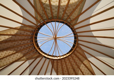 Wooden Circle In The Roof Of A Yurt.