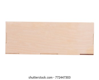 Wooden closed, box, top view, isolated on white background.