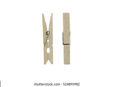 wooden cloth pegs isolated on white background with clipping path.