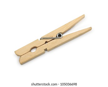 wooden clothes pin on a white background ( clipping path )