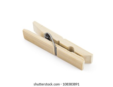 Wooden Clothes Pin On A White Background