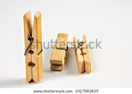 wooden clothespins.natural bamboo peg isolated on white background.