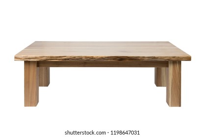 Wooden Coffee Table Front View Isolated On White Background