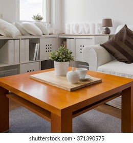 Wooden Coffee Table In Modern Living Room