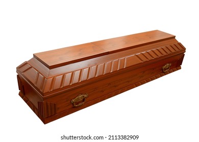 wooden coffin isolated on a white background ritual services. Th