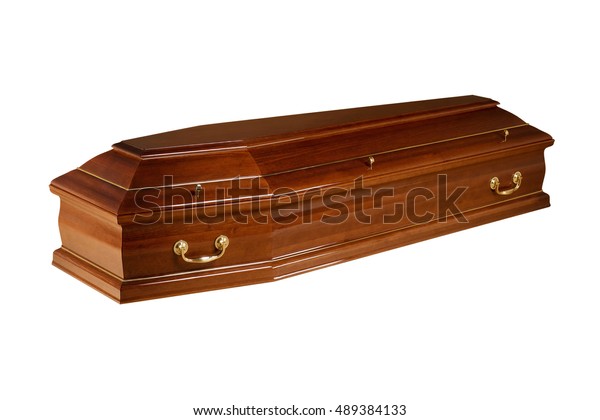 Wooden Coffin Isolated On White Background Stock Photo (Edit Now) 489384133