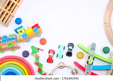 Wooden Colored Toys Whit Montessori Pedagogy And Space For Text