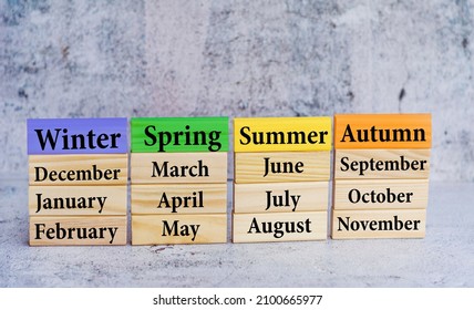 Wooden Colorful Calendar With The Seasons And The Months 