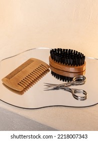 Wooden Comb, Scissors And Brush. Beard Care Kit