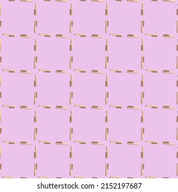 Wooden combs pattern isolated on pink background. Light hairbrush made from wood flat lay. Top view