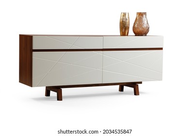 wooden console on white background . corner view - Shutterstock ID 2034535847