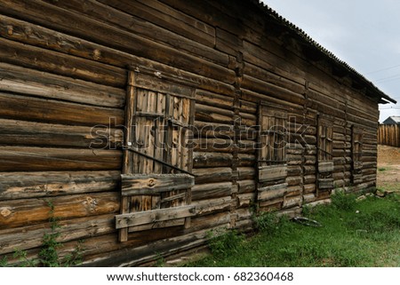 Wooden constructin fish processing plant buildings in the island of Olkhon. Lake Baikal