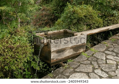 Wooden construction to channel water in the town of Magome in Japan.