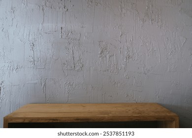 Wooden counter or bar and wooden shelves on a rough cement wall. Coffee shop or home decoration. Modern style decoration. - Powered by Shutterstock