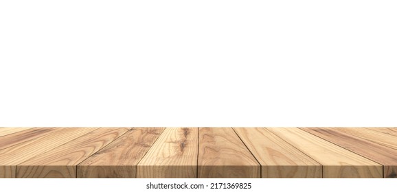 Wooden Countertop Isolated On White Background Empty Rustic Wood Table For Montage Product Display Or Design Key Visual Layout.with Clipping Path