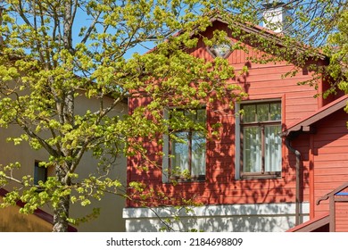 Wooden Country House Exterior. Classical Building Traditions. Falu Red Dye. Scandinavia, Europe. Tourism, Vacations, Home Office, Real Estate Development, Lifestyle