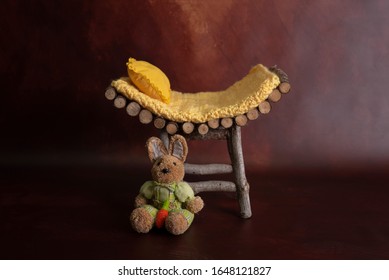 wooden cradle and bunny for photography