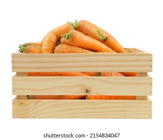 Wooden crate with carrot isolated on white background - Shutterstock ID 2154834047