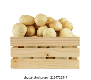 Wooden crate with potatoes isolated on white background - Shutterstock ID 2154728347