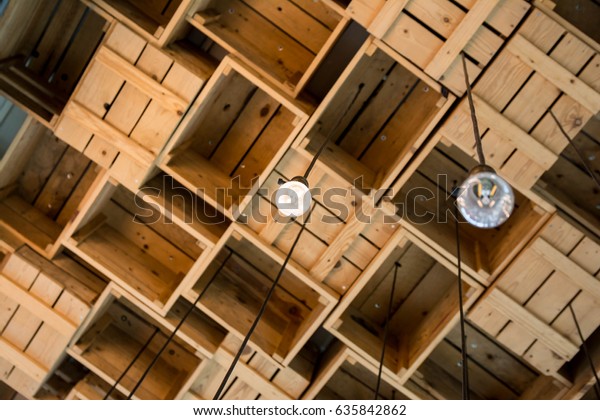 Wooden Crates On Ceiling Hanging Light Stock Photo Edit Now