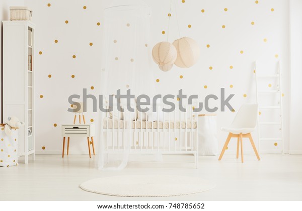 Wooden Crib Canopy Pillows White Baby Stock Photo Edit Now 748785652