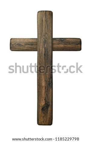 Wooden cross isolated on white background. Christian cross made from natural wood material. ( Clipping path )